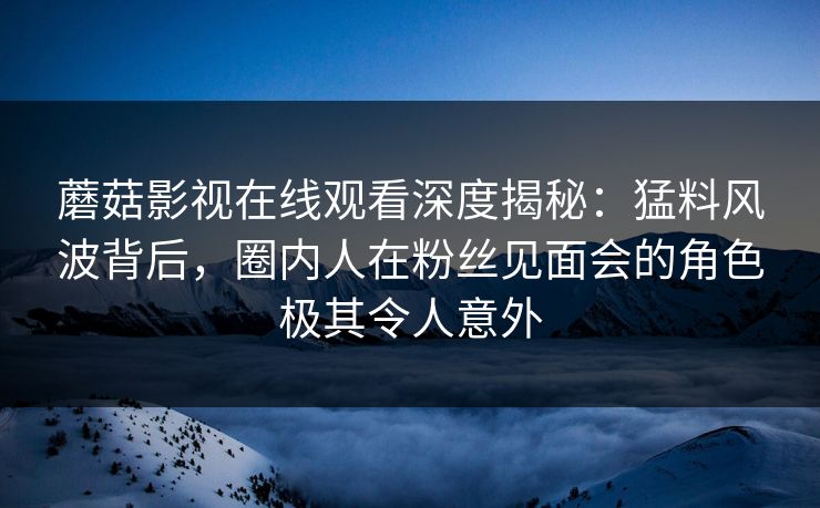 蘑菇影视在线观看深度揭秘：猛料风波背后，圈内人在粉丝见面会的角色极其令人意外