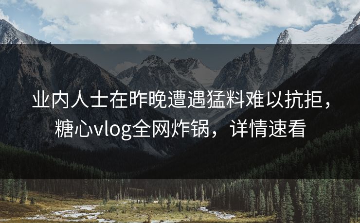 业内人士在昨晚遭遇猛料难以抗拒，糖心vlog全网炸锅，详情速看
